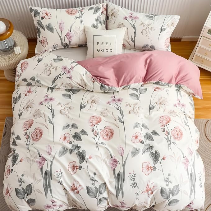 OAITE Duvet Cover Set Queen Size Floral Pattern 600 Thread Count Ultra Soft - Image 3