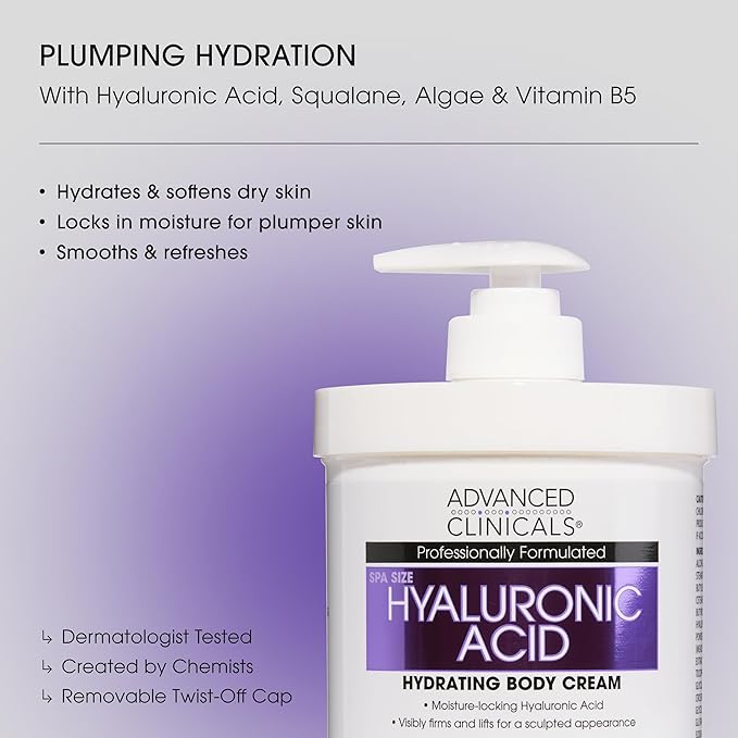 Advanced Clinicals Hyaluronic Acid Moisturizer Body Cream W/Vitamin E | - Image 2