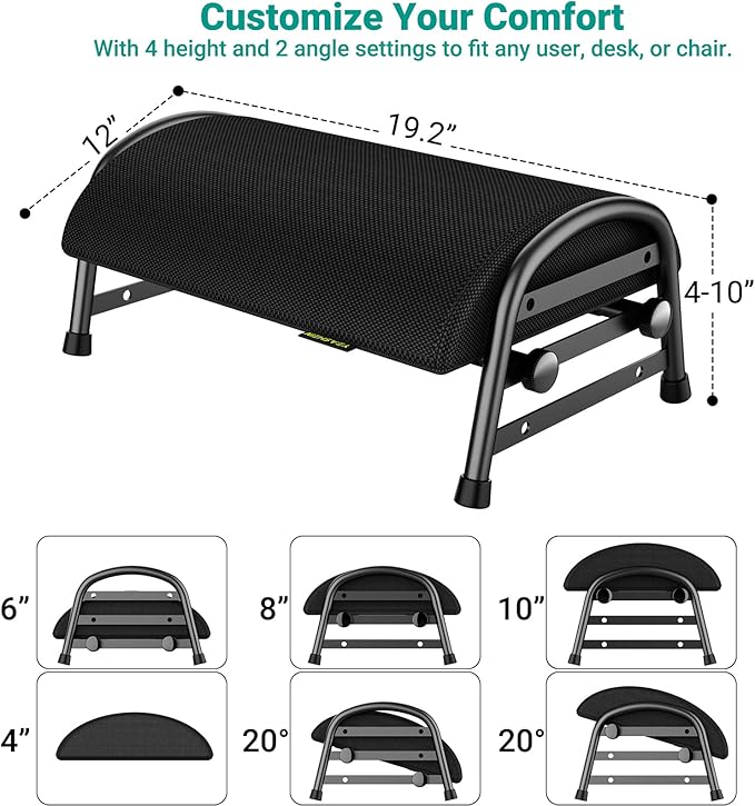 YEASHEIN Adjustable Foot Rest for Under Desk at Work, Ergonomic Under Desk Footrest with 6 Positions, Foot Stools for Under Office Desk Chair, Leg Rest for Home, Car, Computer, Gaming Accessories