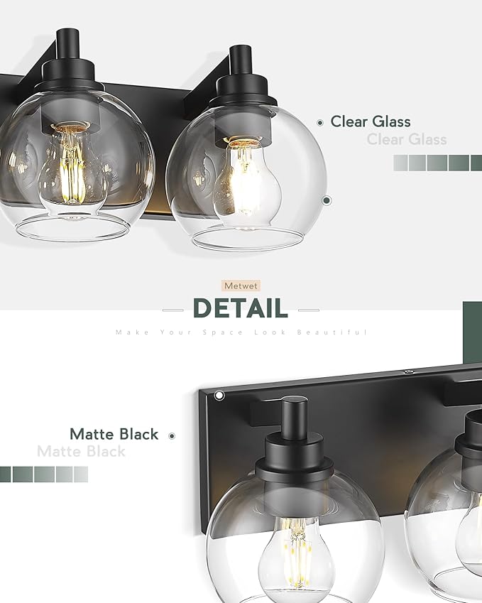 Bathroom Light Fixtures, 5 Light Matte Black Vanity Light, 32 Inch Modern Wall - Image 3