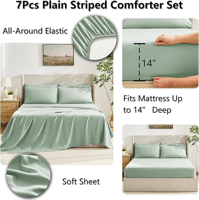 CozyLux Queen Comforter Set Sage Green, 7 Pieces Bed in a Bag, All Season - Image 5