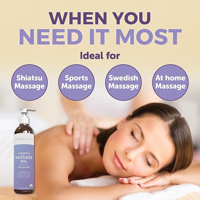 Viva Naturals Organic Massage Oil, Lavender Scented, 8 fl oz – Non-Greasy - Image 7