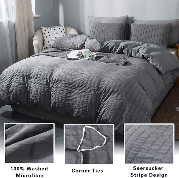 AveLom Seersucker Duvet Cover Set California King Size, 3 Pieces, Textured - Image 2