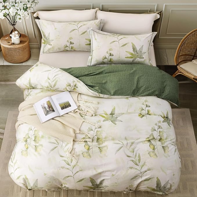 OAITE Duvet Cover Set Queen Size Floral Pattern 500 Thread Count Ultra Soft - Image 3