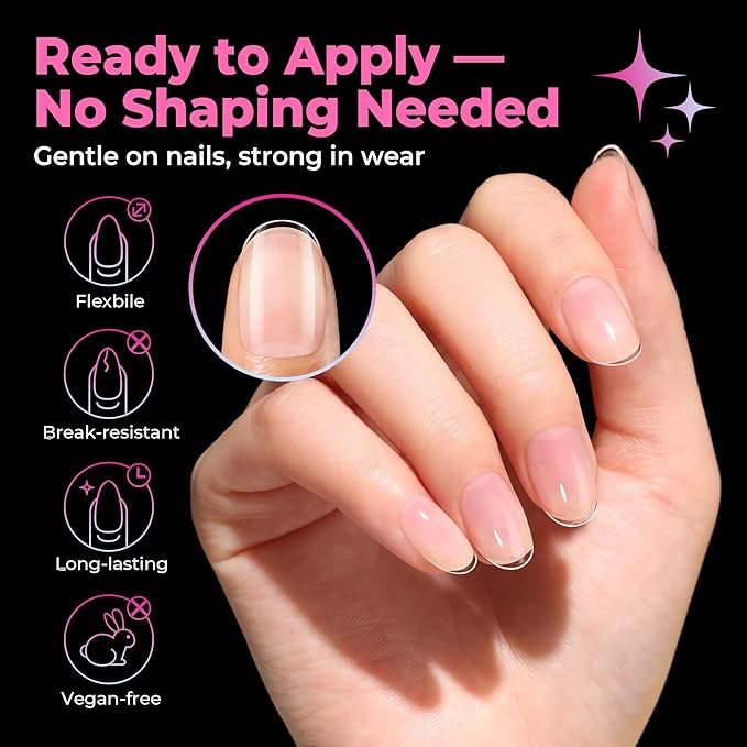 UNA GELLA Extra Short Oval Nail Tips, Pre-Etched Round Clear Fake Nails 216pcs - Image 3