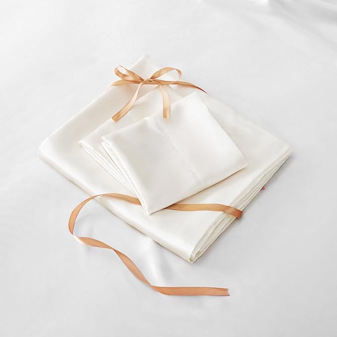 BEDELITE Satin Sheets Full Size Bed Set, Luxury Soft Ivory White Silky Sheet - Image 7
