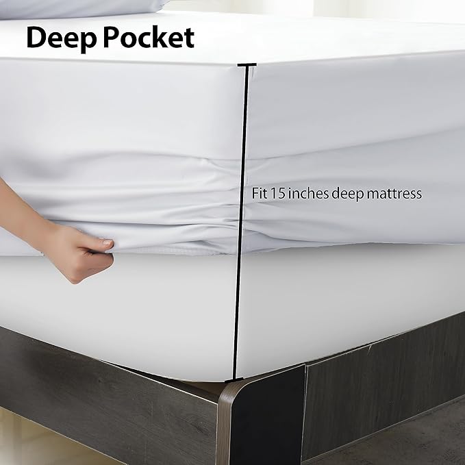 King Size Fitted Sheet Only White, 100% Egyptian Cotton 600 Thread Count - Image 4