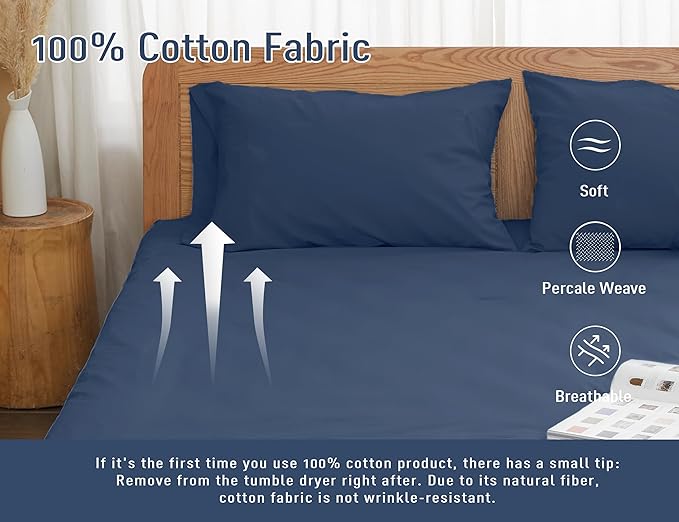 Pillow Cases, Standard Queen Size Cotton Percale Weave Pillowcases, Pre-Shrunk - Image 4