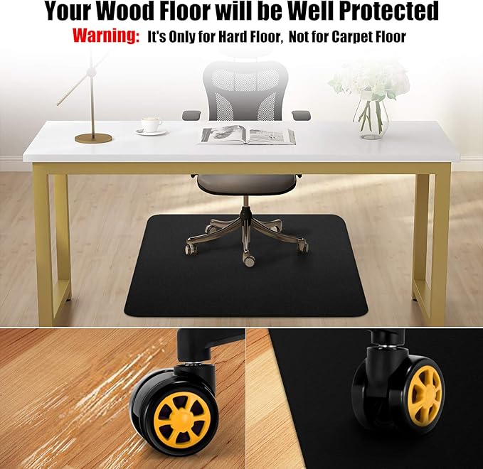 Kuyal Chair mat for Hardwood Floor 36 x 48 inches Rectangle Floor Mats Wood/Tile Protection Mat for Office & Home, Black