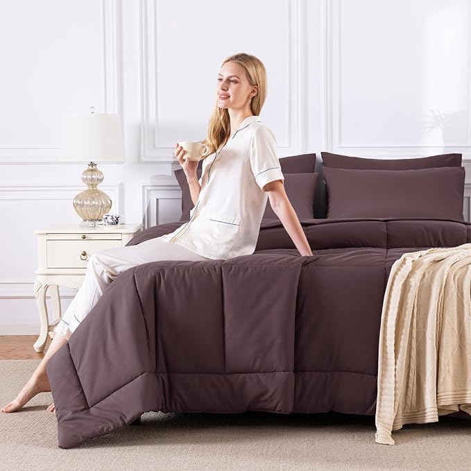 CozyLux Full Size Comforter Set Cocoa Powder, 7 Pieces Bed in a Bag, All Season - Image 7