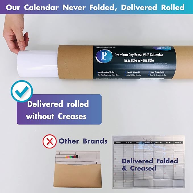 Jumbo Dry Erase Yearly Whiteboard Wall Calendar, 46" x 63", Huge 12 Month Laminated Erasable White Board, Giant Annual Family Schedule Planner, Large Undated Reusable Year Poster