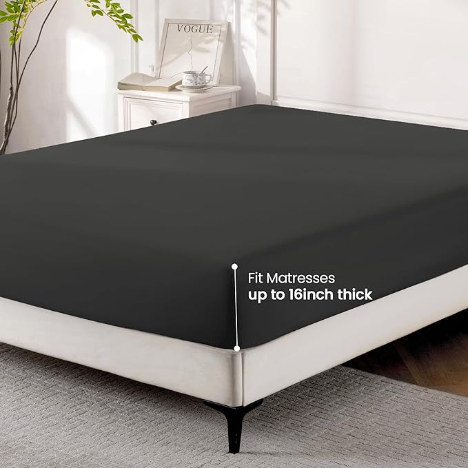 ROSE&RISY Black Full Fitted Sheet, Soft and Breathable - Image 7