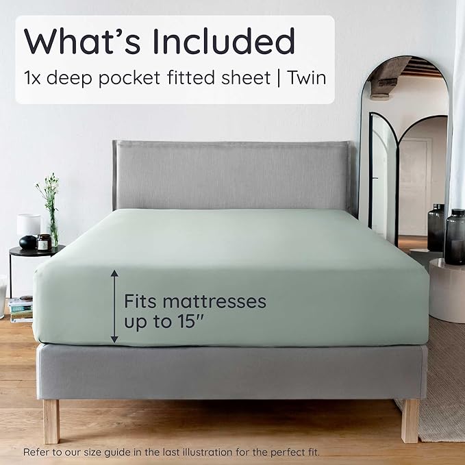 Bambaw 100% Viscose Derived from Bamboo Fitted Sheet Twin Size, 15’’ Deep - Image 2