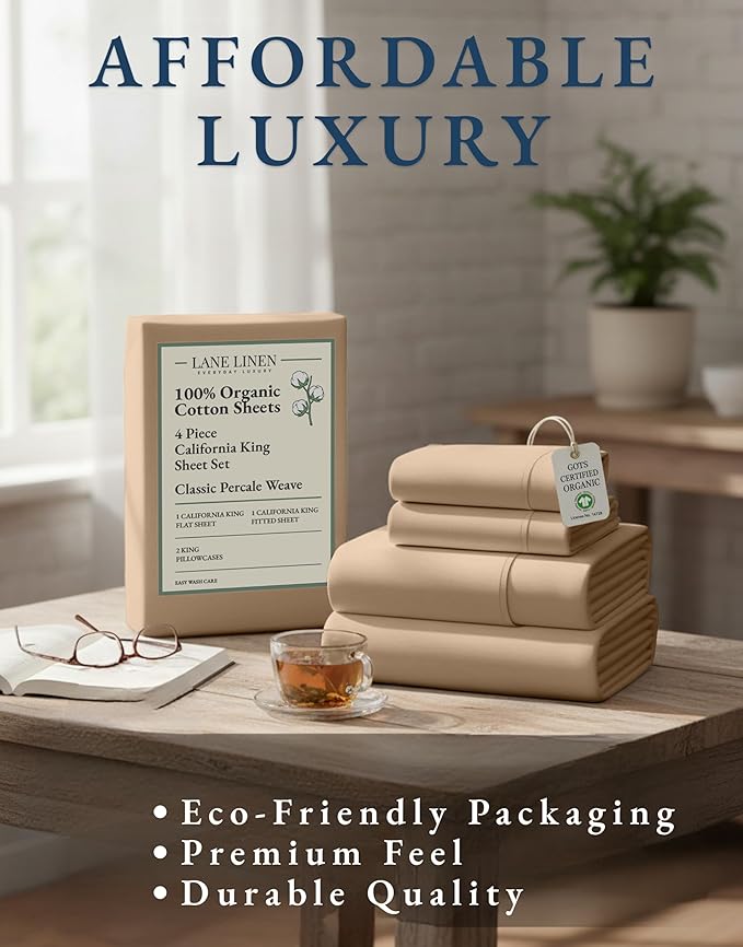 LANE LINEN 100% Organic Cotton California King Sheets Set, 4-Piece Organic - Image 8