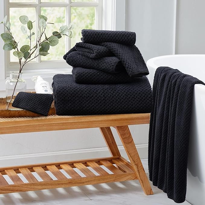 Black Hand Towels Set 2 Pack-16“x31”, Ultra Soft Microfibers Bathroom Towel Set - Image 2