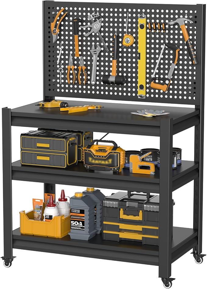Storage Shelves with Pegboard,Heavy Duty Garage Shelving Units and Storage,Metal Shelving Adjustable Shelves,Garage Storage Rack,Industrial Utility Shelf For Kitchen,Pantry 47.2"H*33.46"W*18"D