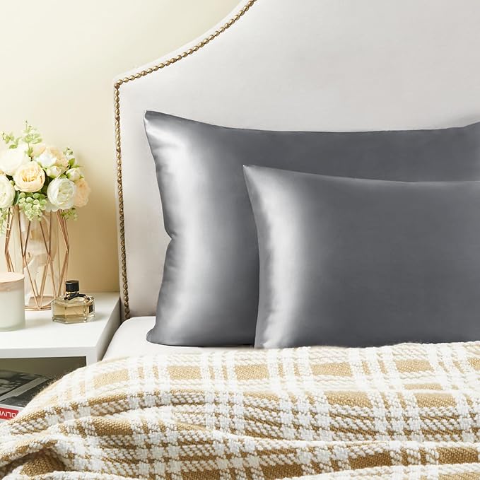 BEDELITE Satin Pillowcase with Zipper 4 Pack, Dark Grey Pillow Cases Standard - Image 6