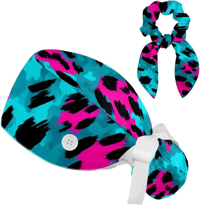 Scrub Cap with Hair Scrunchy, Ponytail Holder Surgical Cap by FVQL