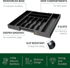 ROYAL CRAFT WOOD Luxury Bamboo Kitchen Drawer Organizer - Silverware Organizer - Utensil Holder and Cutlery Tray with Grooved Drawer Dividers for Flatware and Kitchen Utensils (9 Slot, Black)