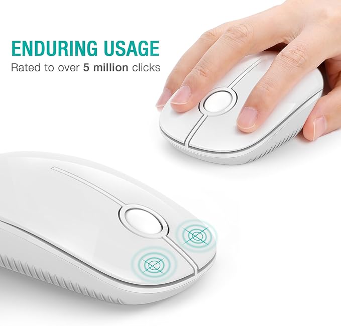 VssoPlor Wireless Mouse, 2.4G Slim Portable Computer Laptop Mouse with Nano Receiver Quiet Silent Optical Mice for Notebook, PC, Laptop, Computer-Pure White