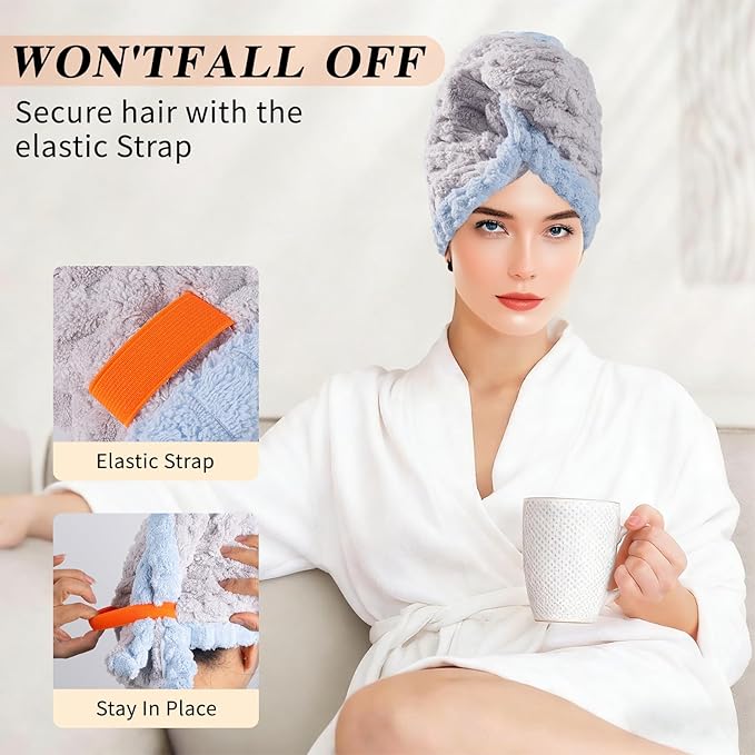 Hair Towel Wrap for Women, High Absorbency Hair Drying Towel Wrap, Lightweight - Image 7