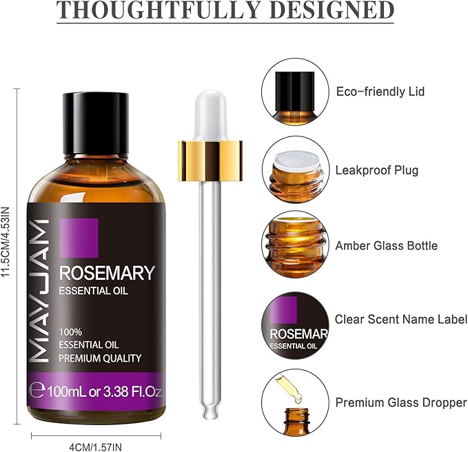 Rosemary Essential Oil with Dropper, MAYJAM Pure Rosemary Oil Aromatherapy Oils - Image 6