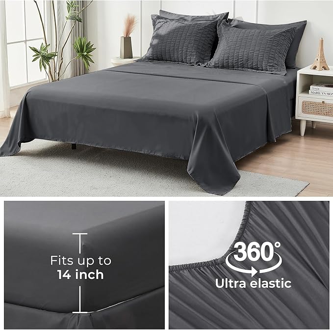 HYMOKEGE Oversized King Comforter Set Seersucker 7 Pieces, All Season Luxury - Image 6