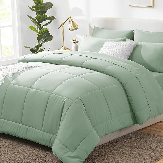 CozyLux King Size Comforter Set Sage Green, 7 Pieces Bed in a Bag, All Season by CozyLux