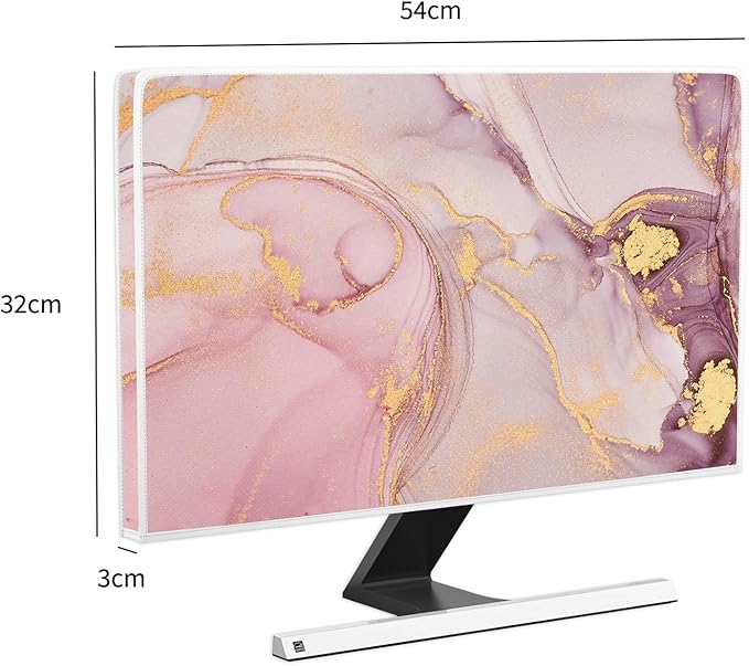 Baocicco Pink Gold Marble Computer Monitor Dust Cover 22, 23, 24, 25 Inch Decorative Modern Laptop Computer Cover for Home Office Decorative Texture Dust Proof Monitor Covers for Computer Screen
