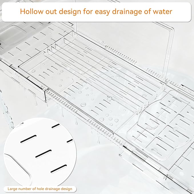 Yieach Luxury Clear Bathtub Shelf Across Tub, Expandable Plastic Bathtub Tray - Image 9