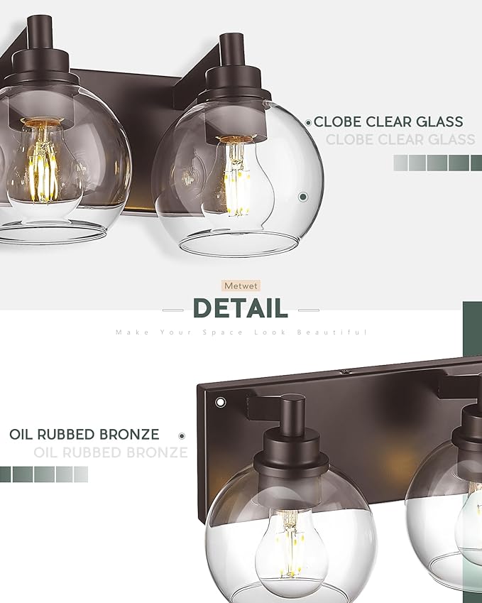 Bathroom Light Fixtures Over Mirror, 3-Light Oil Rubbed Bronze Vanity Light - Image 3