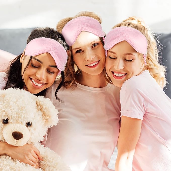 Jexine 24 Pcs Spa Slumber Party Headband Plush Sleep Eye Mask Bulk Bow Hair - Image 6