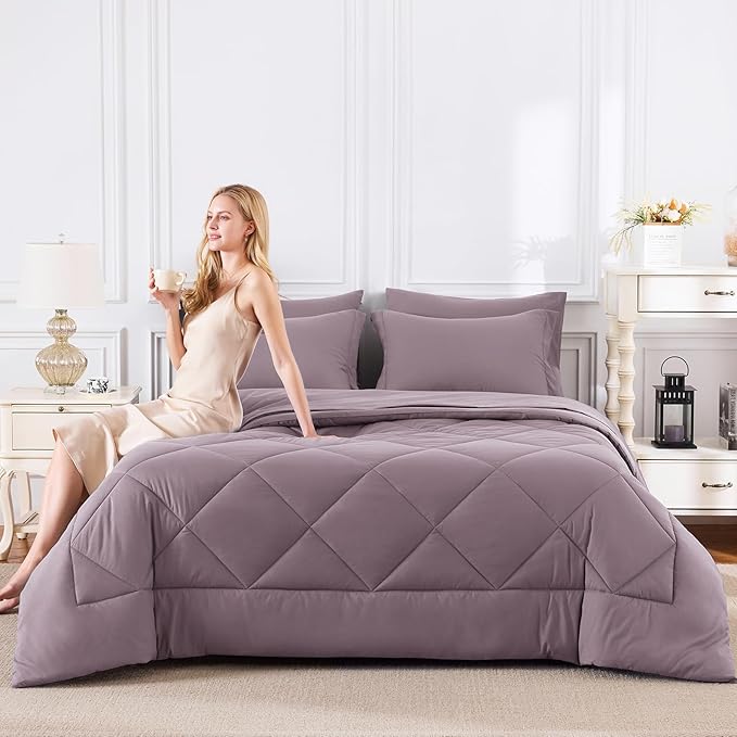 CozyLux King Size Comforter Set Dusty Purple - Image 7