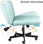 PUKAMI Criss Cross Chair with Wheels,Fabric Padded Armless Cross Legged Office Desk Chair for Home Office,Modern Swivel Height Adjustable Wide Seat Computer Task Vanity Chair(Mint Green)
