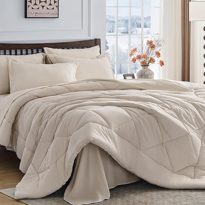HEVUMYI Beige Tan King Comforter Set by HEVUMYI