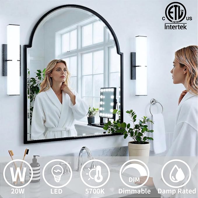 Bathroom Lighting Fixtures Over Mirror: ETL Certified 24 Inch Black Modern LED - Image 5