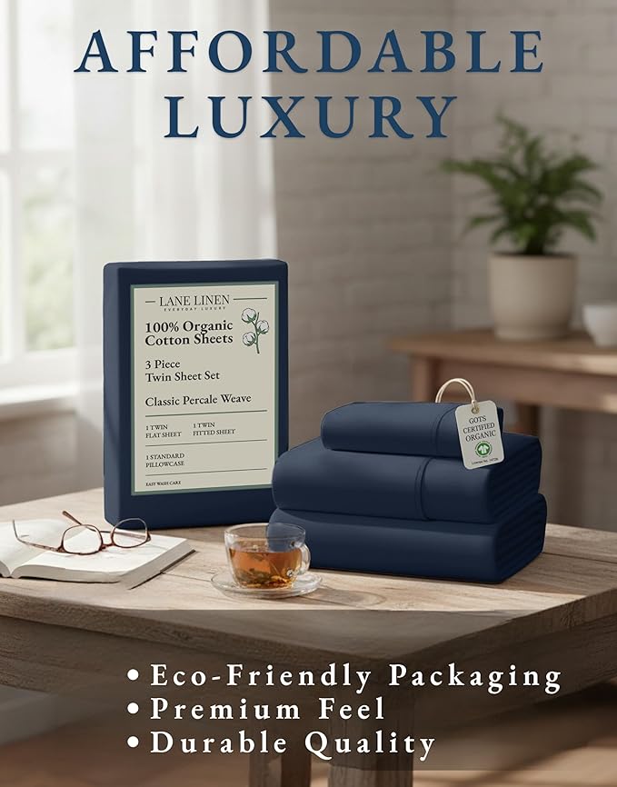 LANE LINEN 100% Organic Cotton Sheets Twin Size, Mercerized Cotton Fully - Image 8