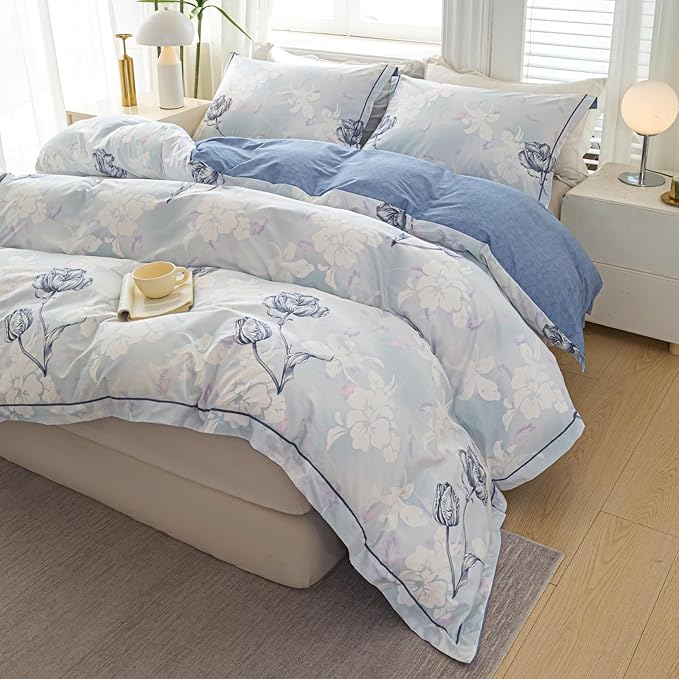 OAITE Duvet Cover Set Queen Size Floral Pattern 500 Thread Count Ultra Soft - Image 5