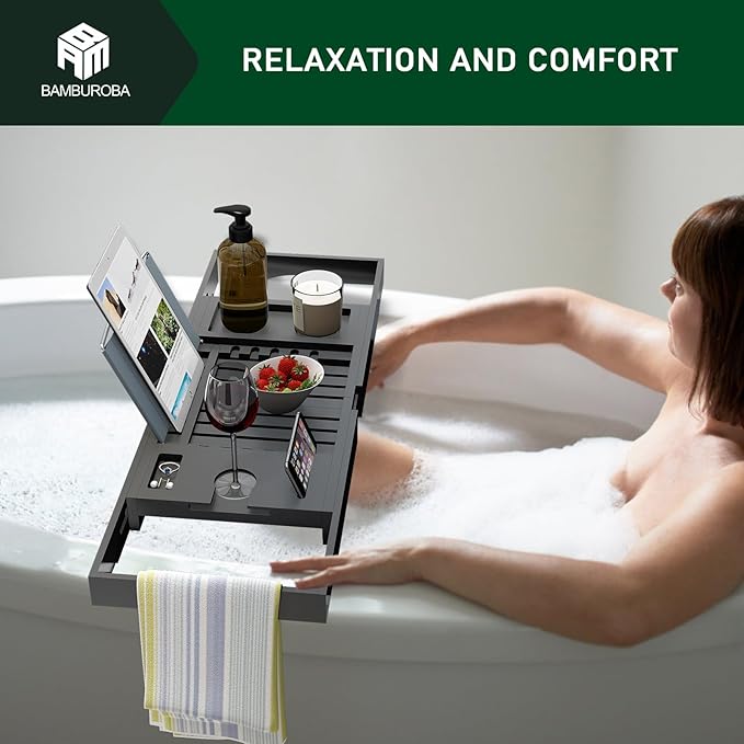 Foldable Bamboo Bathtub Caddy Tray Expandable - Image 3