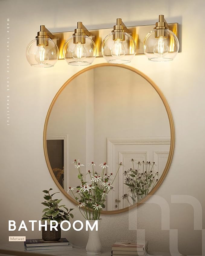 Bathroom Light Fixtures, 4 Light Brushed Gold Vanity Light, 26 Inch Modern Wall - Image 8