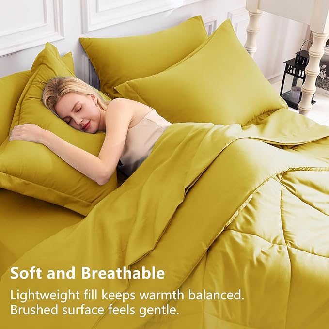 CozyLux King Size Comforter Set Mustard Yellow - Image 3
