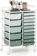 GOFLAME 15-Drawer Rolling Storage Cart, Craft Storage Cart with Removable Drawers & Lockable Wheels, Art Cart Supply Storage Organizer for Home Office Classroom, Green Gradient