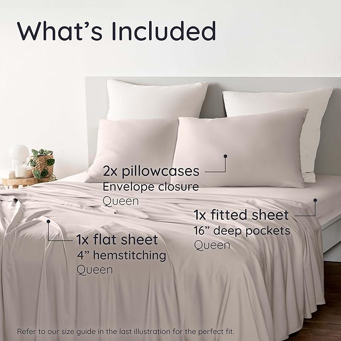 Bambaw 100% Viscose Derived from Bamboo Sheets Queen Size Set – 4pcs Cooling - Image 2