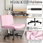 PUKAMI Criss Cross Chair with Wheels,Fabric Padded Armless Cross Legged Office Desk Chair for Home Office,Modern Swivel Height Adjustable Wide Seat Computer Task Vanity Chair(Pink)