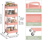 Sywhitta 4-Tier Plastic Rolling Utility Cart with Handle, Multi-Functional Storage Trolley for Office, Living Room, Kitchen, Movable Storage Organizer with Wheels, Pink