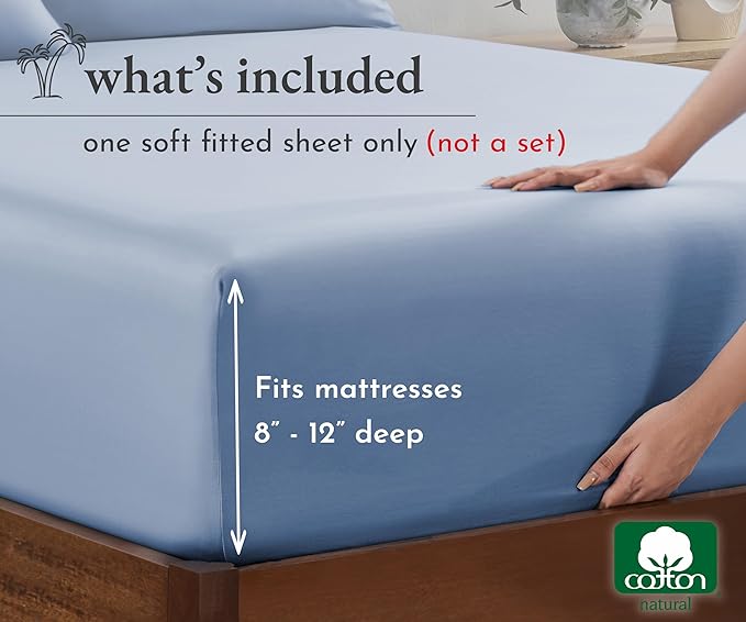 California Design Den Twin Fitted Sheet Only, Soft 100% Cotton Sateen, Durable - Image 4