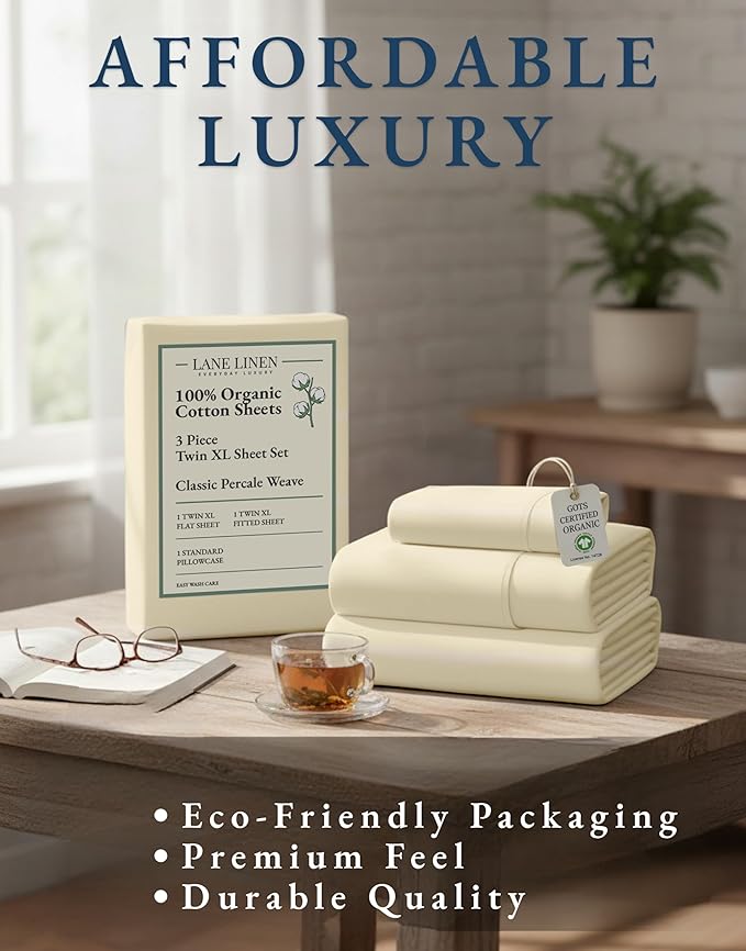 LANE LINEN 100% Organic Cotton Twin XL Sheets Set, 3-Piece Pure Organic Cotton - Image 8