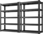 REIBII Garage Shelving Load 2000 LBS, Adjustable 5-Tier Storage Shelves, Metal Shelving Units and Storage Rack Shelf for Garage, Basement, Kitchen, 32" W x 17" D x 72" H, Black, 2PC