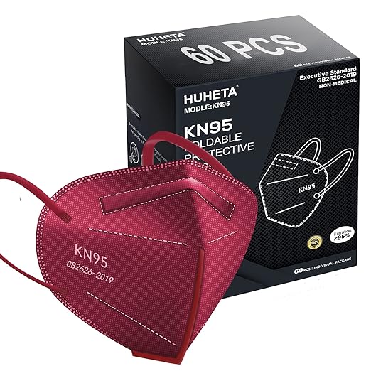 HUHETA KN95 Face Mask 60 PCs, 5-Ply Safety Masks by HUHETA