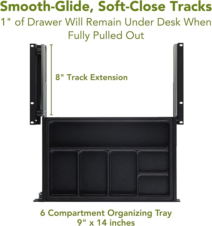 PERFECT POSTURE Max Under Desk Storage Drawer – Large Desk Drawer with Lock for Regular & Sit-Stand Standing Desks, Black (16.2” x 9.3")